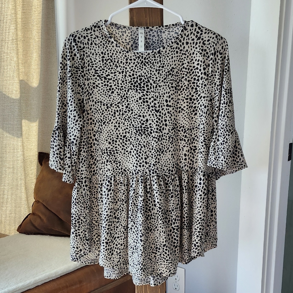 MTS Black and Cream Animal Print Blouse, Size S